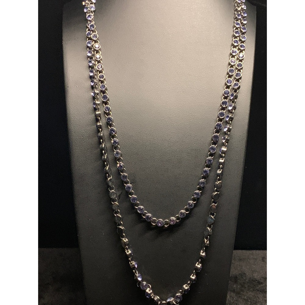 Purple Crystal Necklace Silver Tone D Clasp 48" Flapper Boho READ